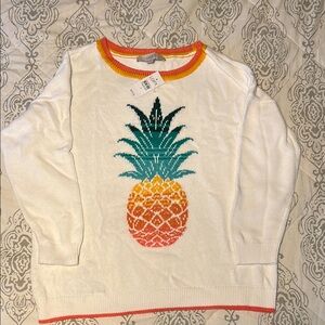 LOFT White Sweater with Pineapple Design NWT